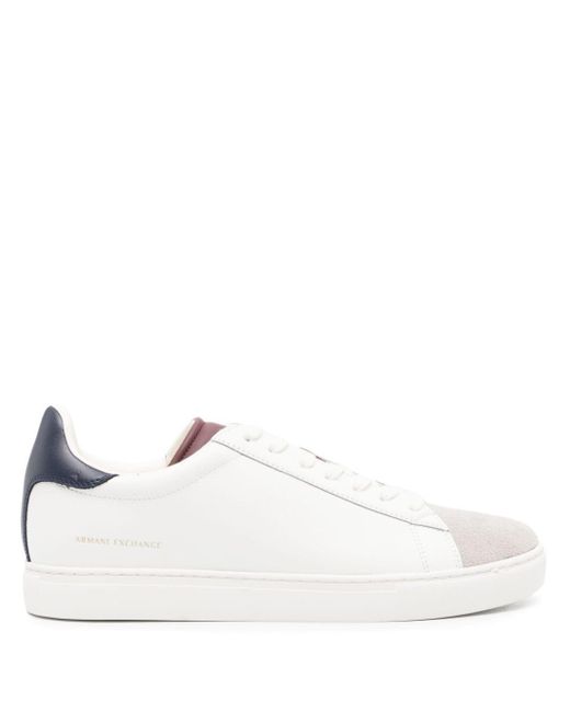Armani Exchange White Panelled Leather Sneakers for men