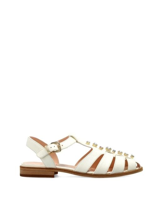 Agl Attilio Giusti Leombruni White Jewell-Embellished Flat Sandals