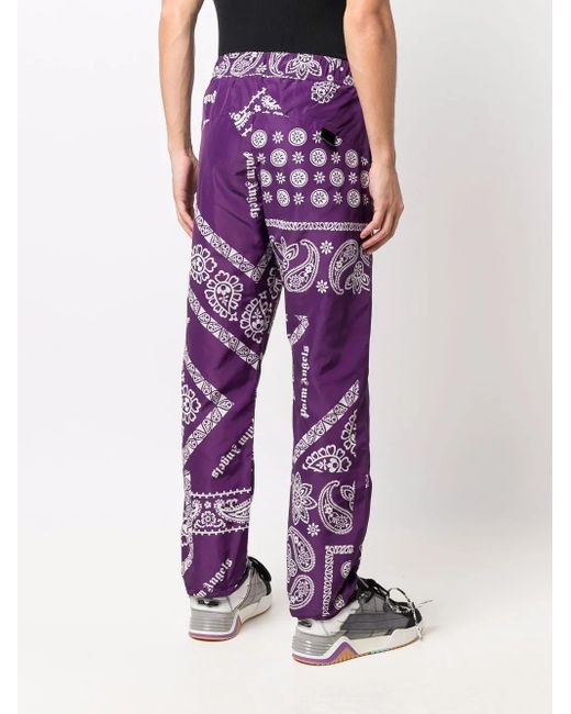 Palm Angels Purple Bandana-Print Logo Trousers for men