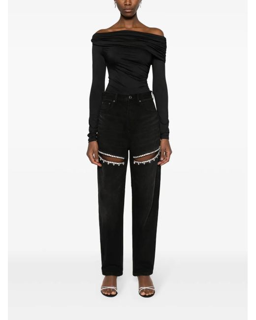 Area Black Crystal Slit Tapered Leg