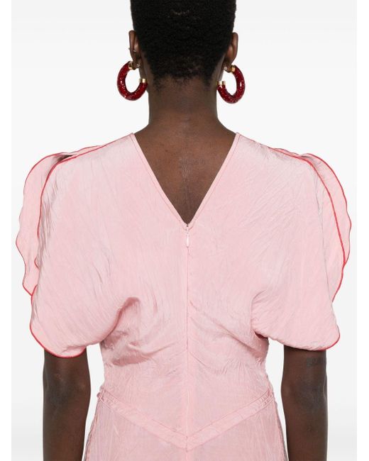 Victoria Beckham Pink Midi Dress Curled Waist