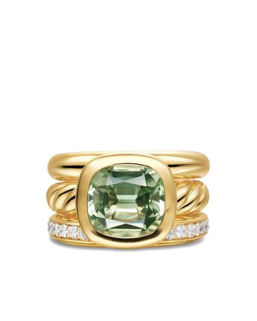 David Yurman Metallic 18K Dy Mercer Four Row Diamond And Prasiolite Ring