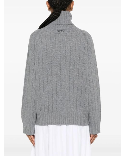 KENZO Gray Ribbed-Knit Jumper