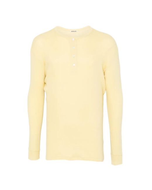 Auralee White Henley Ribbed-Knit Top