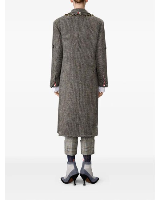 Thom Browne Trompe L'Oeil Geruite Jas Verfraaid Met Kristallen in het Gray