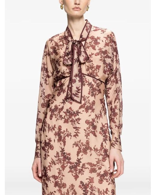 Nissa Pink Silk And Viscose Floral Midi Dress