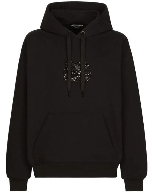 Dolce & Gabbana Black Rhinestone-Embellished Cotton Hoodie for men