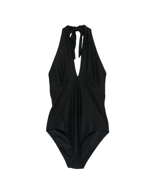 Heidi Klein Black Textured Halterneck Swimsuit