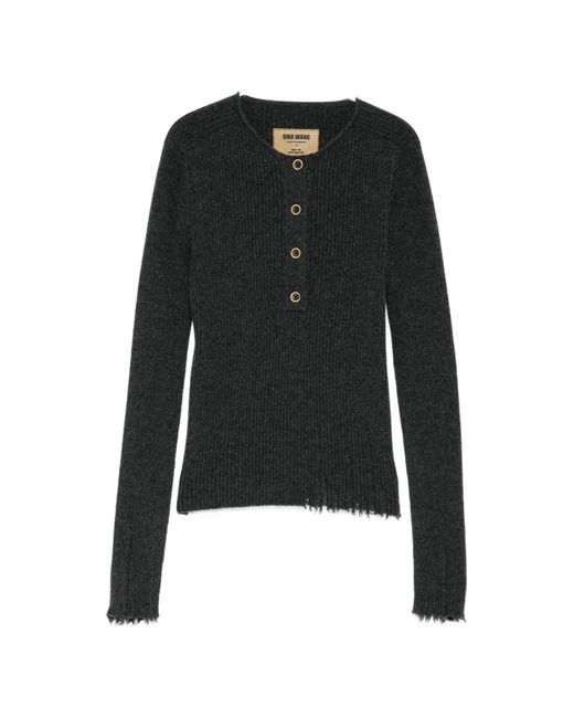 Uma Wang Black Ribbed-Knit Button-Up Jumper