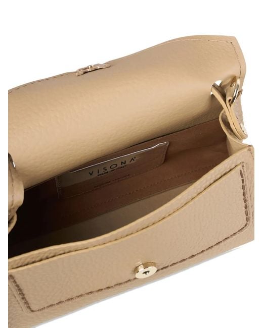 VISONA Metallic Grainy-Leather Whipstitch-Trim Tote Bag
