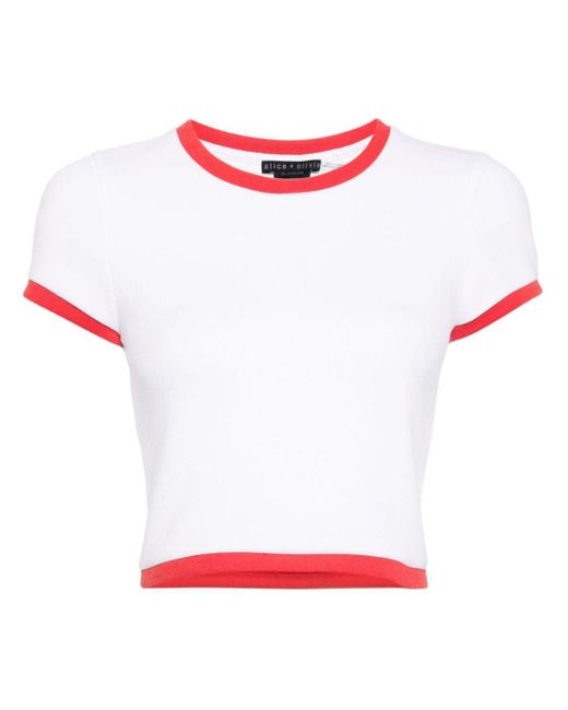Alice + Olivia Red Contrast-trim Cropped T-shirt