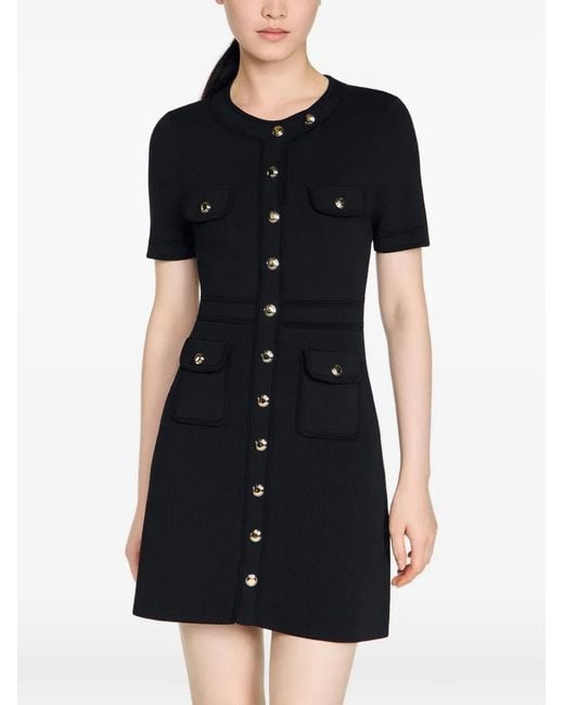 Sandro Black Button-Up Knit Mini Dress
