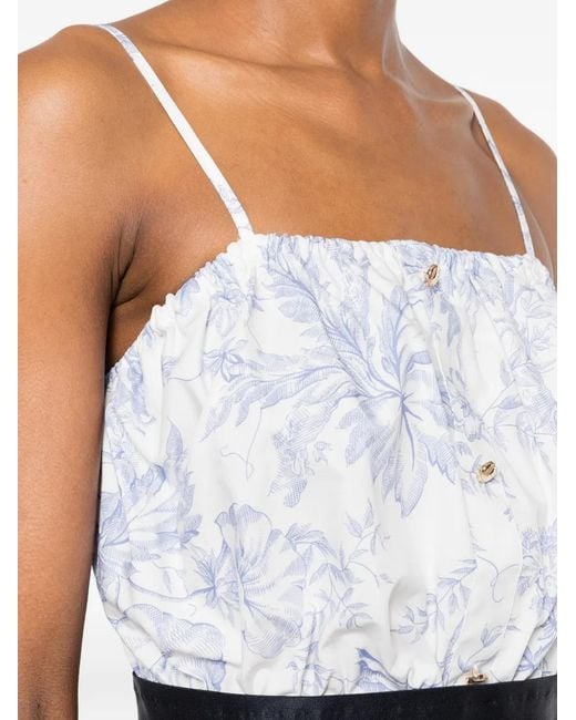 Maje White Floral-Print Cropped Top