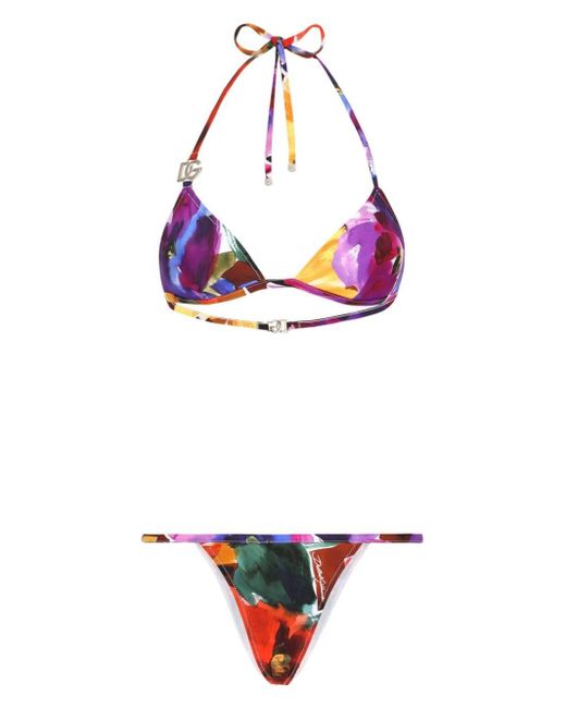 Bikini triangle à fleurs Dolce & Gabbana en coloris White