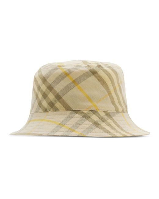 Burberry Natural Checked Linen Bucket Hat for men