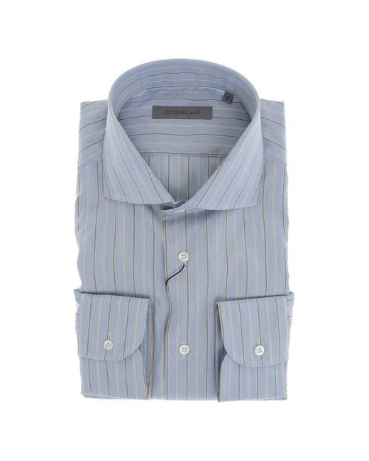 Corneliani Blue Striped French-Collar Shirt for men