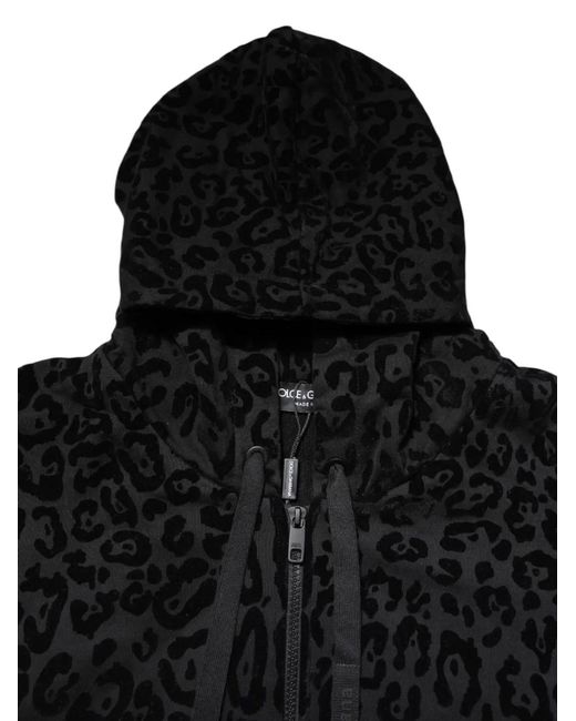 Dolce & Gabbana Black Leopard-Print Zip-Up Hoodie