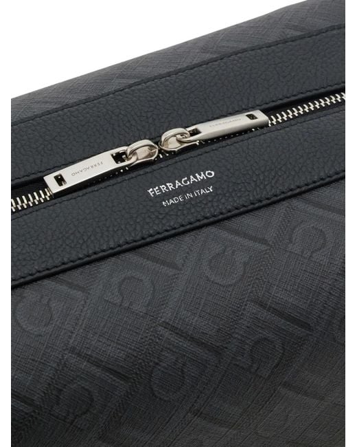 Ferragamo Gray Monogram Wash Bag for men