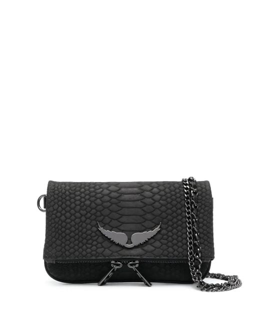 Zadig & Voltaire Black Small Crocodile-Embossed Crossbody Bag