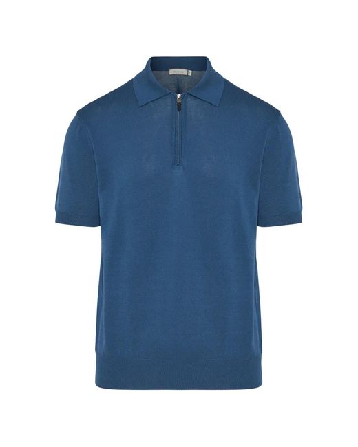Canali Blue Zip Short-Sleeve Polo Shirt for men