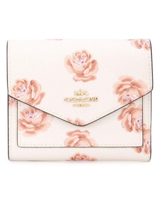 COACH White Rose Print Small Wallet