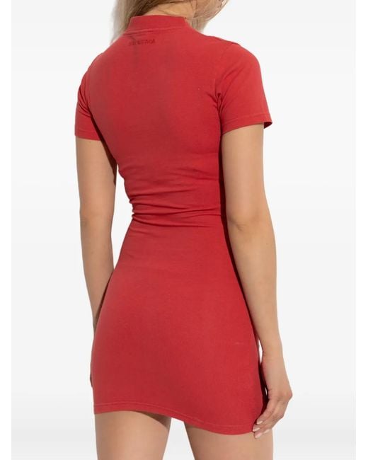 Balenciaga Red Short-Sleeve Crew-Neck Mini Dress