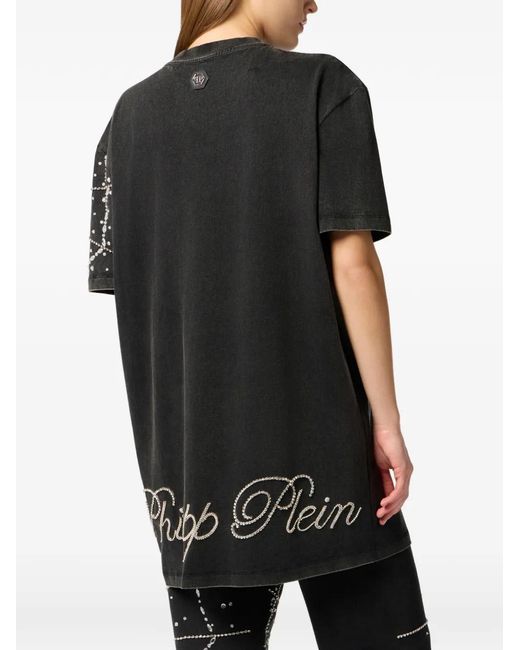 Philipp Plein Black Spiderweb-Strass T-Shirt Dress