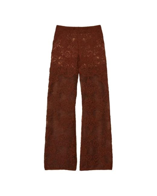 Twinset Brown Jacquard Alpaca Blend Knit Trousers