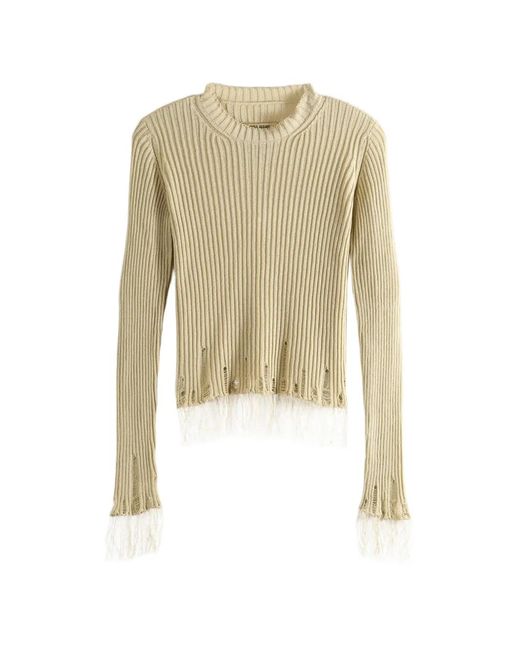 Uma Wang White Distressed-Effect Fringed Sweater