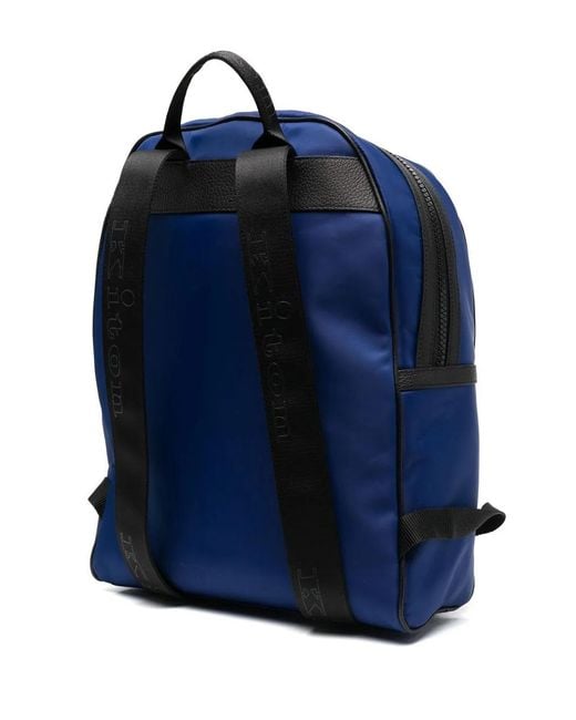 Kiton Blue Logo-Print Zip-Up Backpack for men