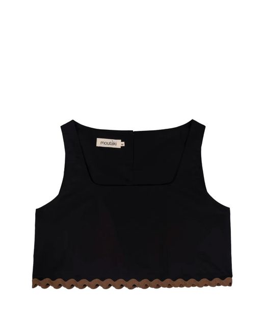 MOUTAKI Black Scalloped-Edge Cropped Top