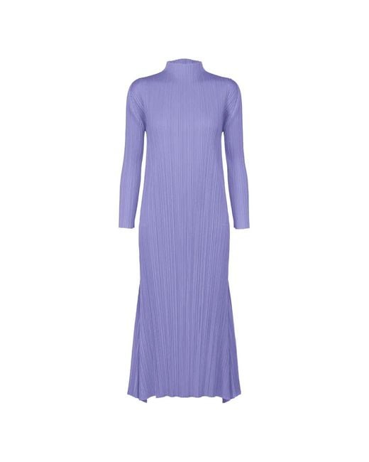 Pleats Please Issey Miyake Purple Ole! Pleated High-Neck Maxi Dress