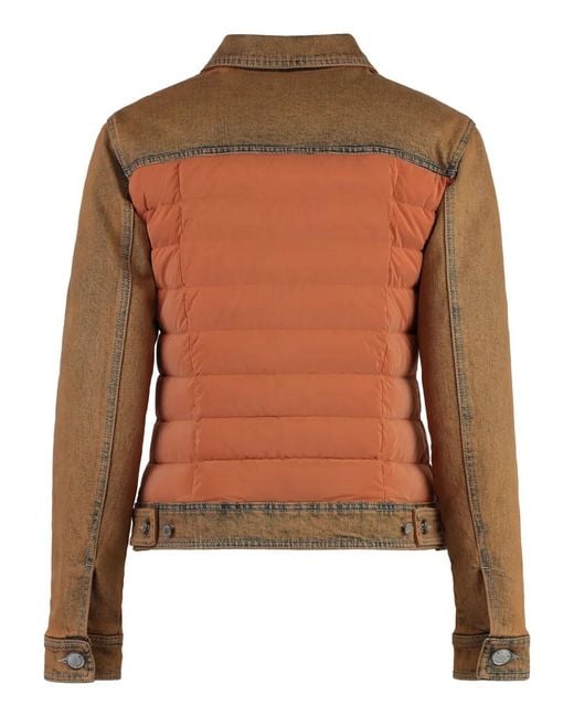Moorer Brown Petunia Padded-Panel Denim Jacket