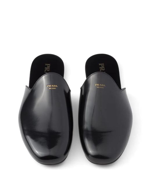 Prada Leren Slippers Met Logo-Reliëf in het Black voor heren