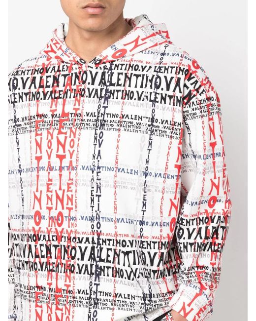 Valentino Garavani Red Logo-Print Cotton-Blend Hoodie for men