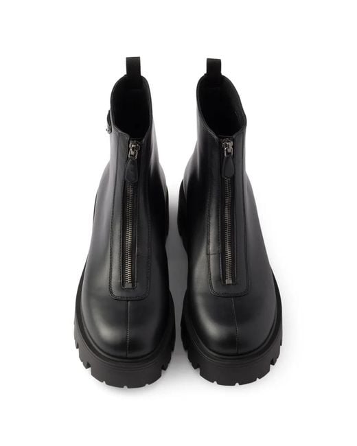 Prada Black Leather Zipper Booties