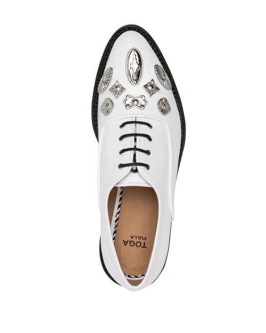 Toga White Embellished Oxford Shoes
