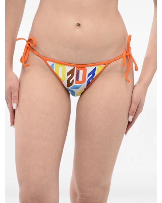 DSquared² Pink Logo-Print Side-Tie Bikini Briefs
