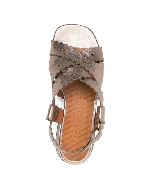 Chie Mihara Metallic Scalloped-Hem Sandals