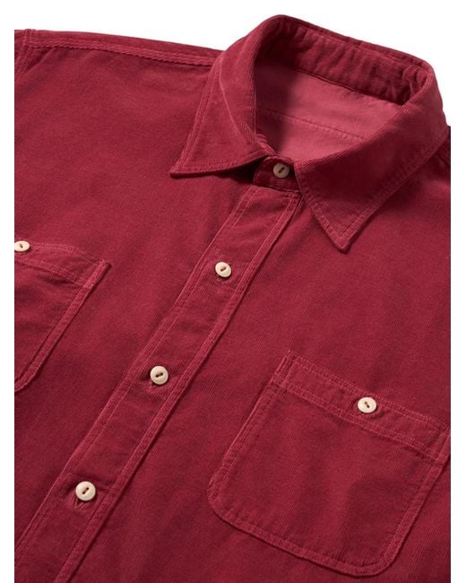 Fortela Red Work Patch-Pocket Corduroy Shirt for men