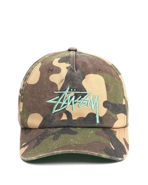 Stussy Gray Mid-Depth Big Stock Logo-Embroidered Camouflage-Print Cap