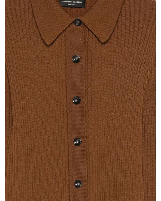 Roberto Collina Brown Polo-Collar Cardigan