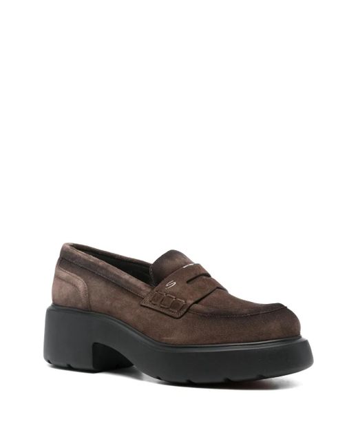 Santoni Brown Suede Platform Loafers