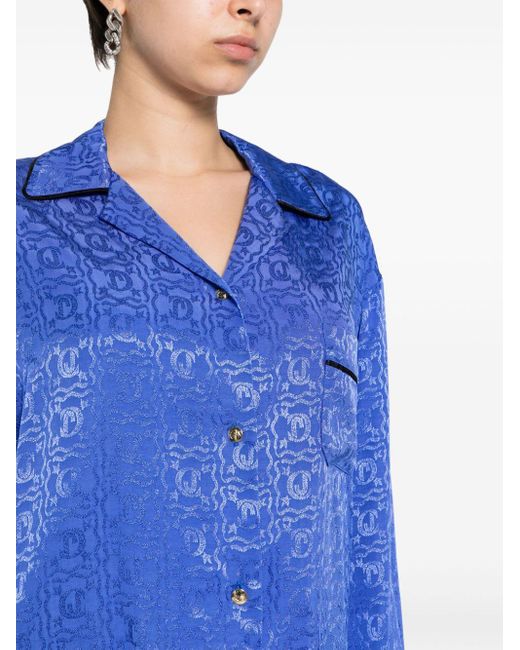 Just Cavalli Blue Logo Snake-jacquard Shirt