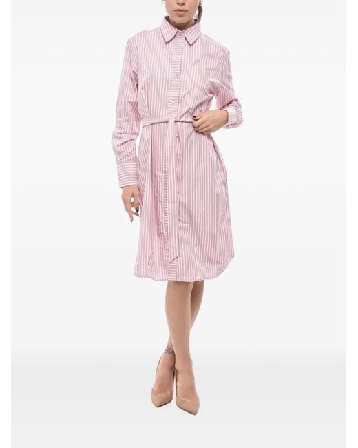 Ines De La Fressange Paris Pink Striped Belted Midi Shirt Dress