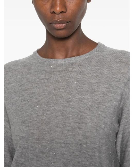 Fabiana Filippi Gray Sequin-Embellished Wool-Blend Sweater