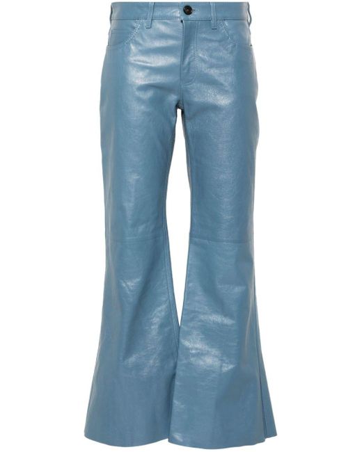 Marni Blue Logo-appliqué Leather Flared Trousers