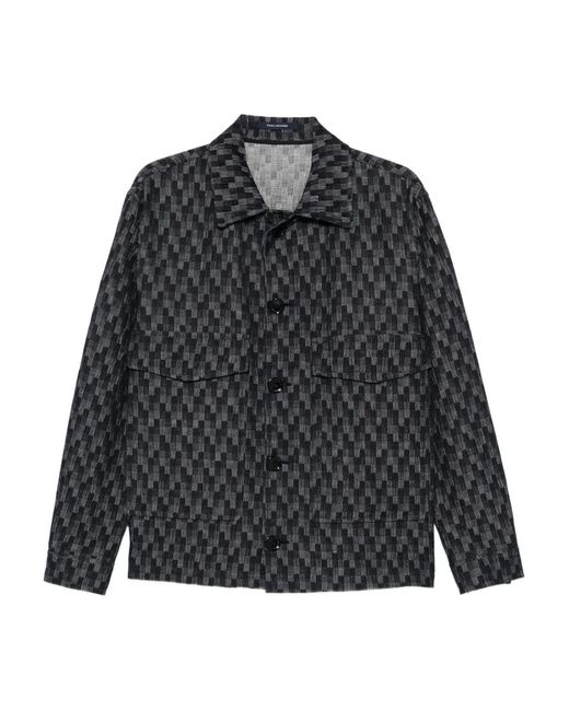 Tagliatore Black Chest-Pockets Patterned Shirt Jacket for men