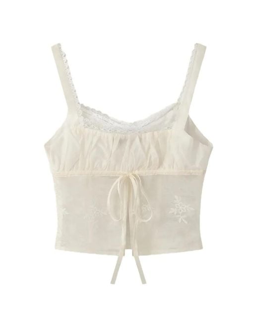 House Of Sunny Natural Blossom Lace-Trim Embroidered Blouse