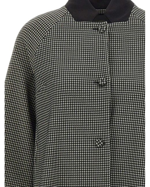 Elena Miro Gray Checked Mandarin-Collar Jacket